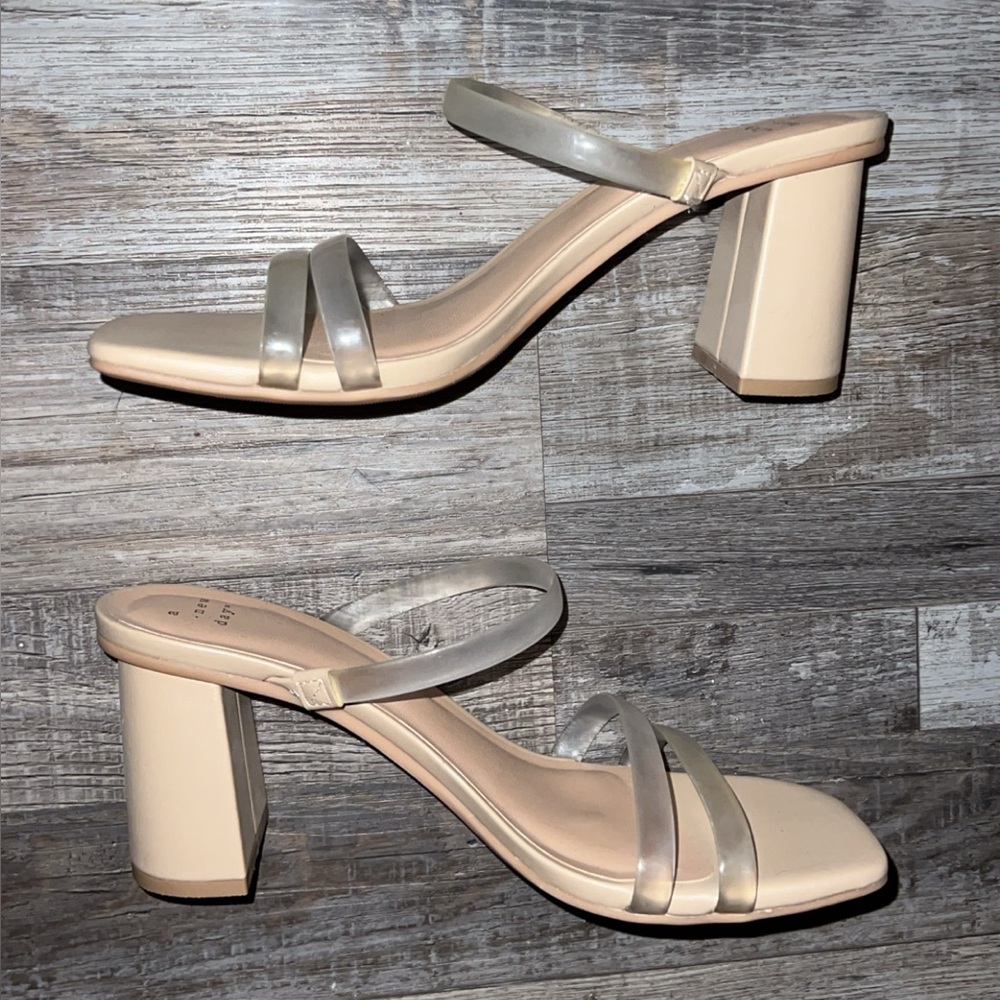 A New Day Beige and Clear Block Heel Sandals